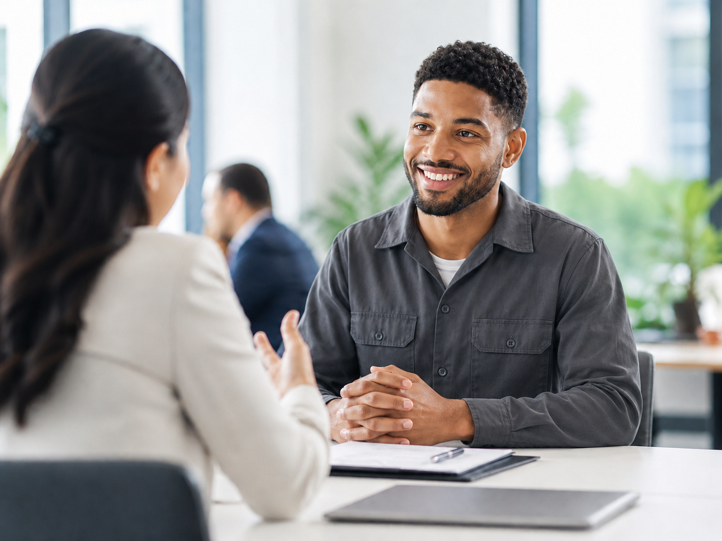 Candidate smiling during a job interview
